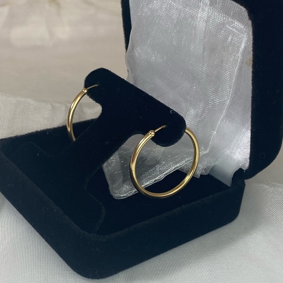14K YELLOW GOLD classic polished endless hoops REAL GOLD 1” - Picture 2 of 15